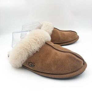UGG Slippers Womens 9 Scuffette II Suede Sheepskin Brown Chestnut Fur Lined